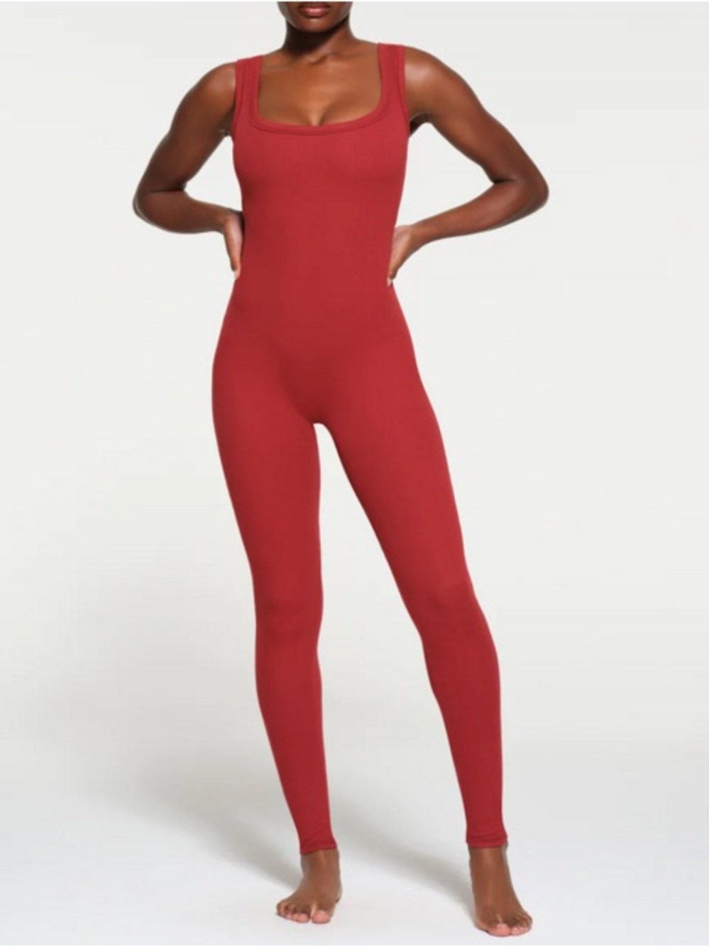 SKIMS Red Cotton Ribbed Tank Onesie Catsuit Jumpsuit S
